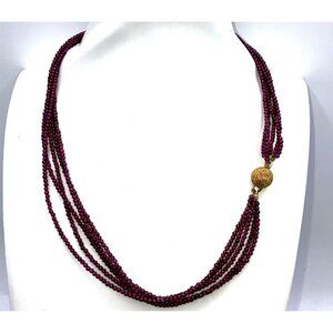 16 Inch Vintage 18k 5 Strand Ruby Beads  Necklace Torsade Gold